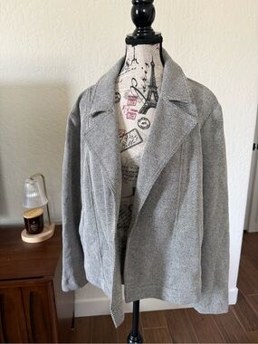 Herringbone Open-Front Gray Women’s Coat Jacket